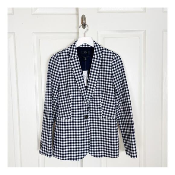 J.Crew Parke Blazer Navy Gingham Check Lined Classic Tailored Jacket NWT - Picture 2 of 10